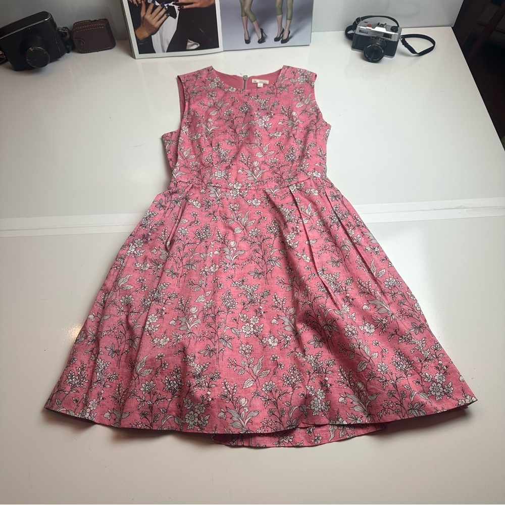 GAP Pink Floral Cotton Fit & Flare Dress Cottagecore Garden Party Pockets Size 4